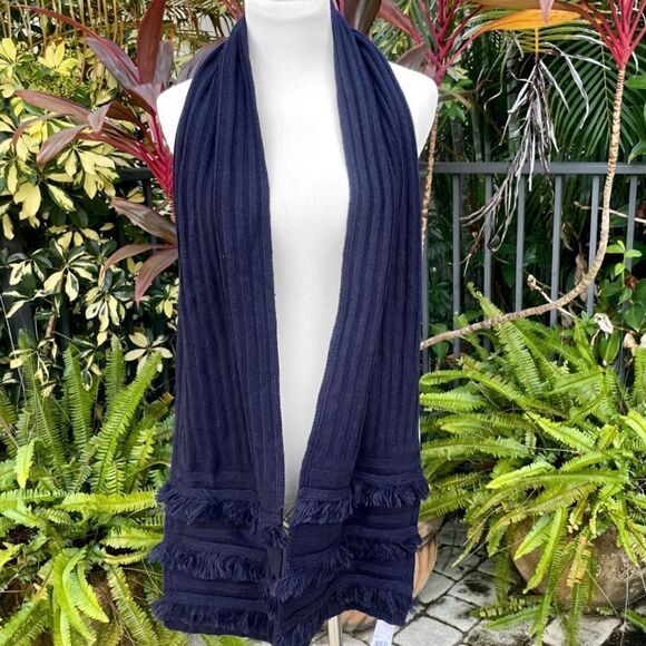 Michael Kors Navy Fringe Muffler Scarf - Picture 4 of 8